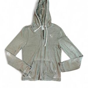 Y2K Abercrombie & Fitch moose logo light zip up sweatshirt, small Sage green